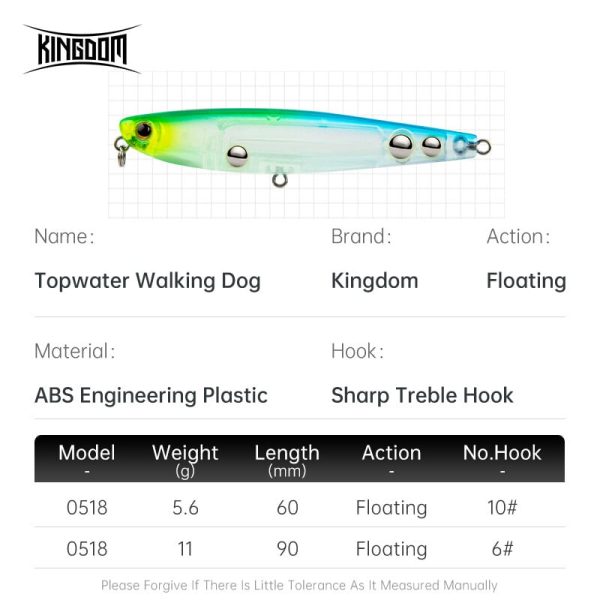 Kingdom Topwater Surface Pencil 60mm 5.6g 90mm 11g - Image 8