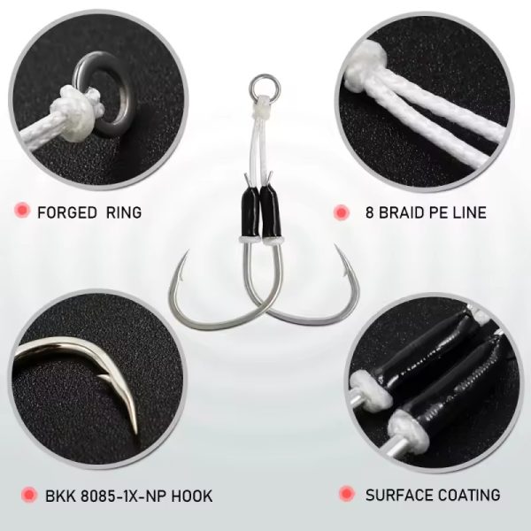 JIGGING PRO DH02 Twin Assist Hooks – BKK 8085, PE 8X & solid ring για jigging