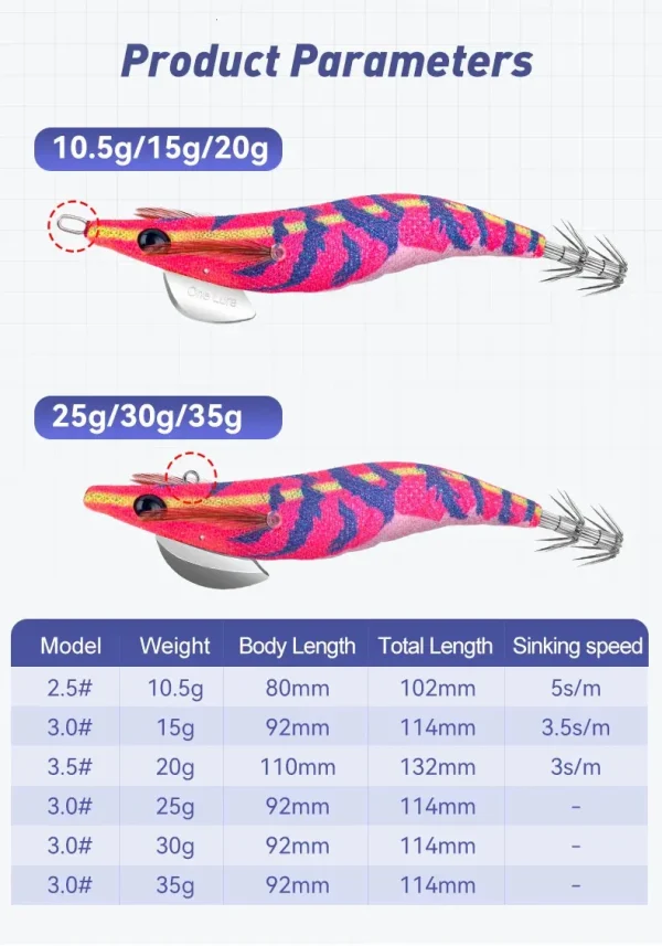Kingdom Egi Squid Bait καλαμαριέρες luminous sinking 2.5#, 3.0#, 3.5#
