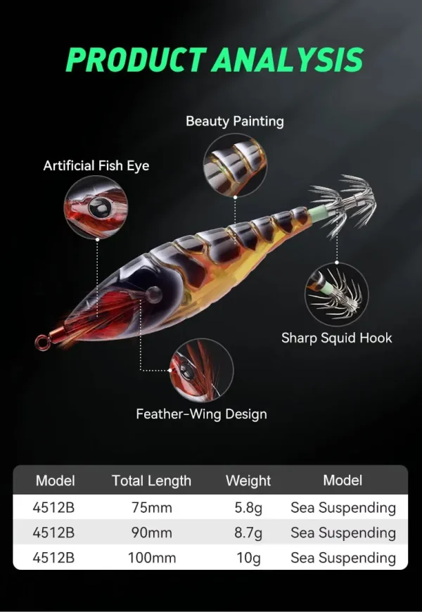 Kingdom SP Egi luminous squid clamp bait σε βάρη 5.8 g, 8.7 g, 10 g