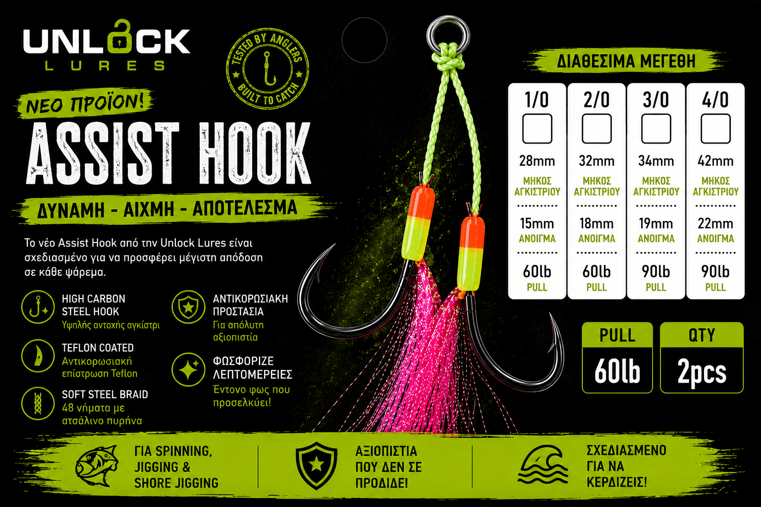 Unlock Lures Assist Hook διπλά αγκίστρια jigging με νήμα 48 Steel Wire Core